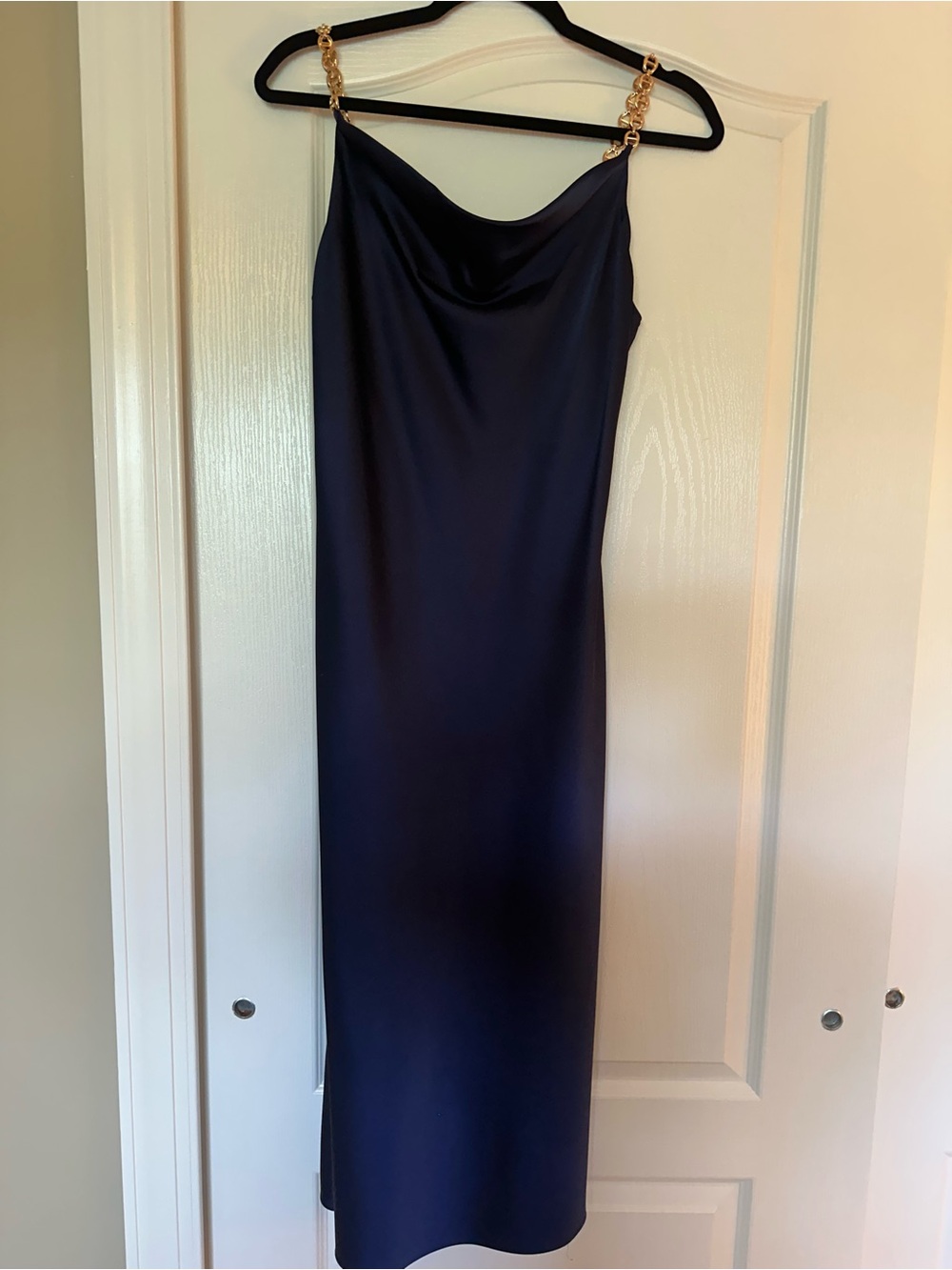 Satin Cowl Neck Slip Dress - Navy